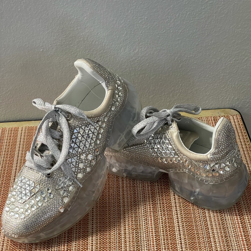 CLEAR EMBELLISHED RHINESTONE SNEAKERS SIZE 8